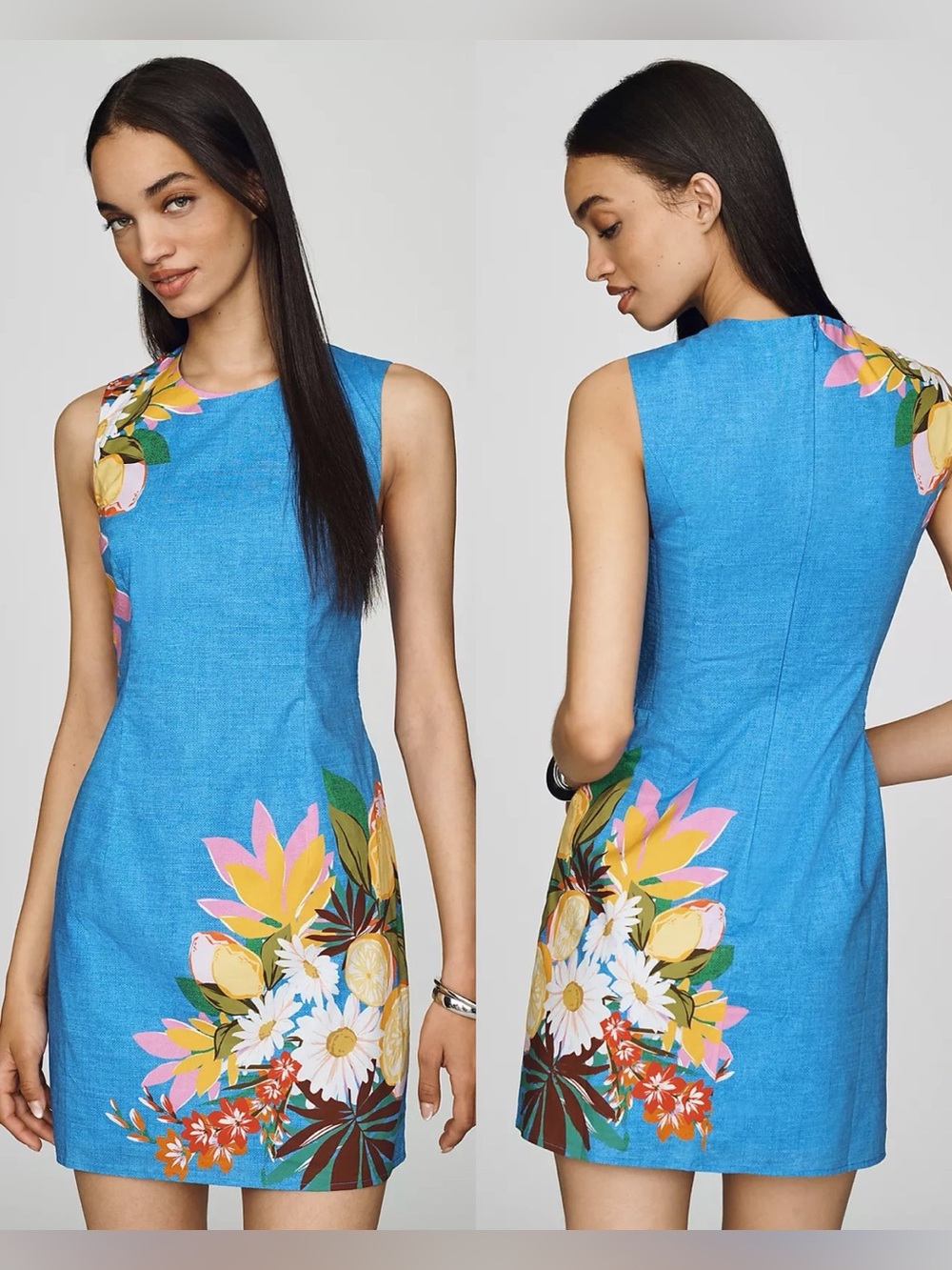 Hutch Janesta Mini Dress Zesty Lemon Tropical Blue Size Small NWT